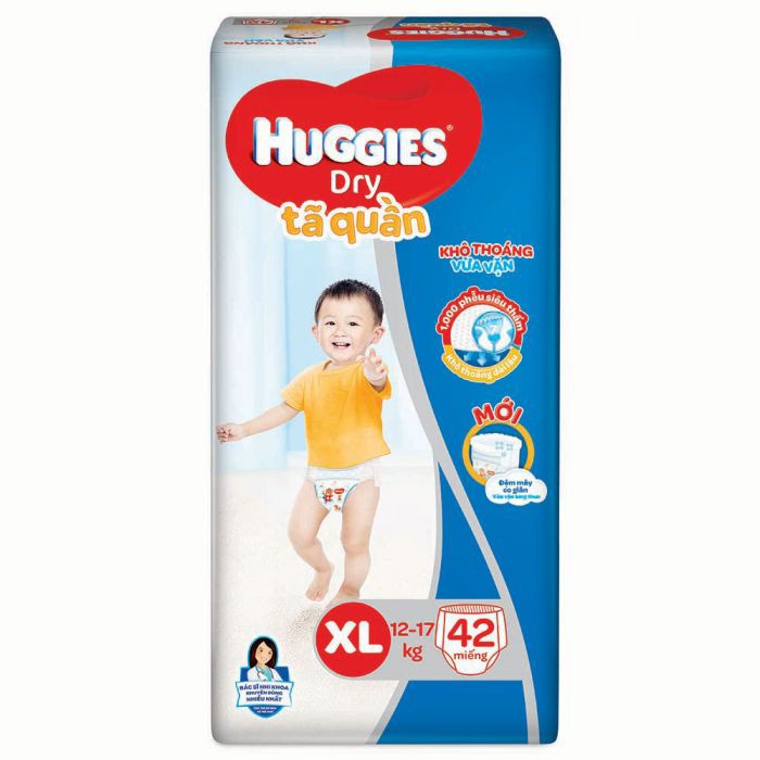 Tã Quần Huggies Dry Lưng Thun Đệm Mây Size XL42 bé từ 12 đến 17kg (42 miếng)