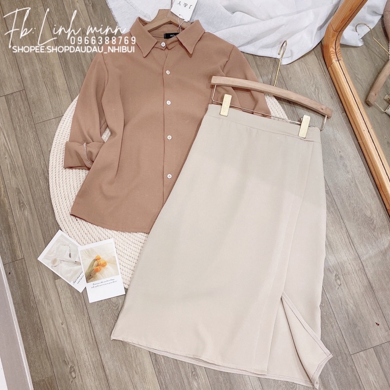 Set áo sơ mi kèm chân váy xẻ sang chảnh | BigBuy360 - bigbuy360.vn