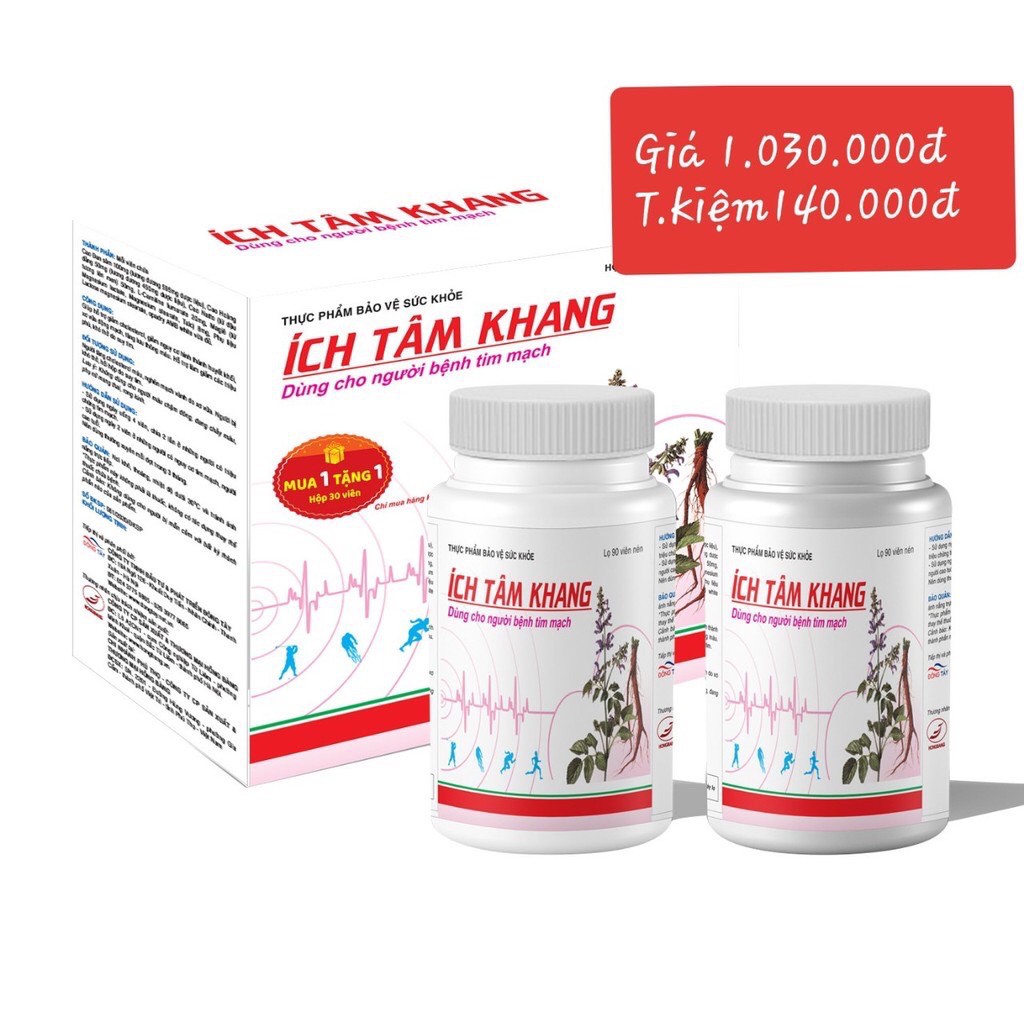 ÍCH TÂM KHANG - Giúp tăng cường sức khỏe tim mạch (2 lọ x 90 viên)