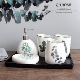 (Có sẵn) Bộ đồ dùng nhà tắm gốm sứ hình lá( có ảnh thật)