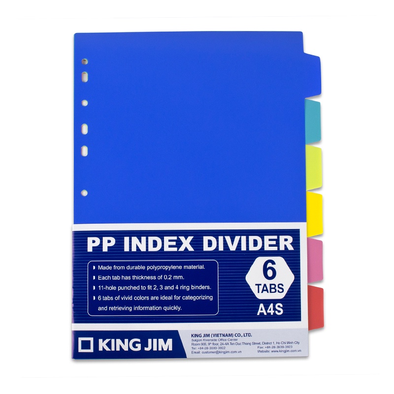 Phân trang nhựa PP King Jim khổ A4 tiêu chuẩn 707-6GSV & 707-10GSV 6 và 10 màu/ túi