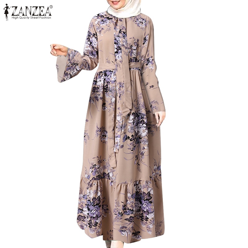 Zanzea Đầm Maxi Tay Dài Cổ Tròn In Họa Tiết Hoa Thanh Lịch Thời Trang Cho Nữ