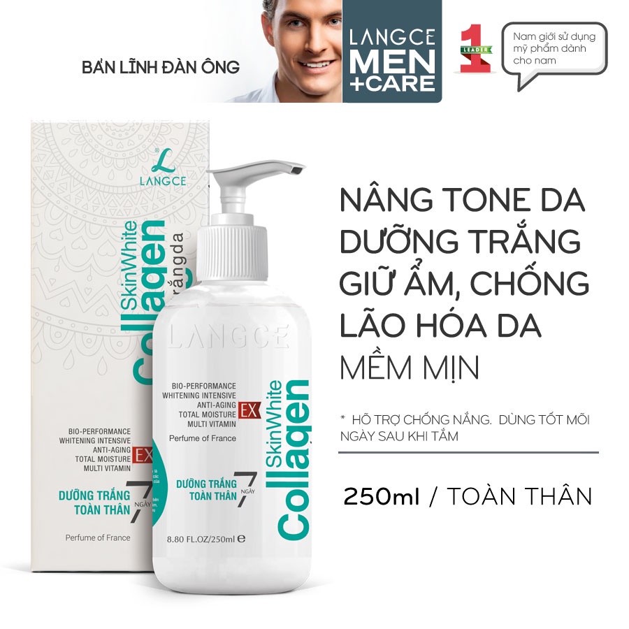 Collagen Trắng Da Toàn Thân 7 Ngày 250ml cho Nam TẶNG Gel Vệ Sinh Vùng Kín Nam 100ml LANGCE