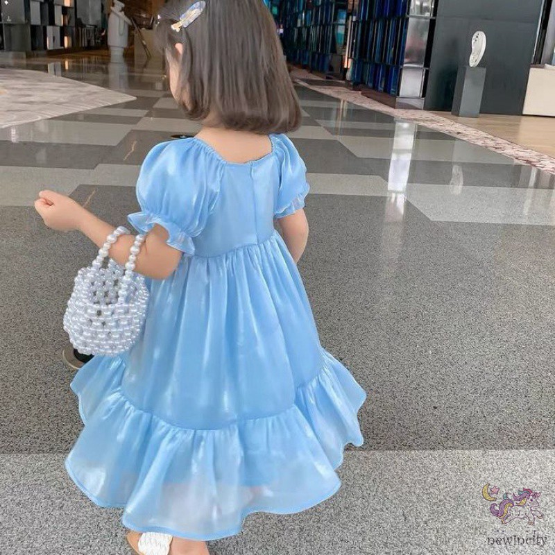 Đầm Tay Phồng Cổ Vuông Phong Cách Hàn Quốc Độc Đáo Cho Bé Gái