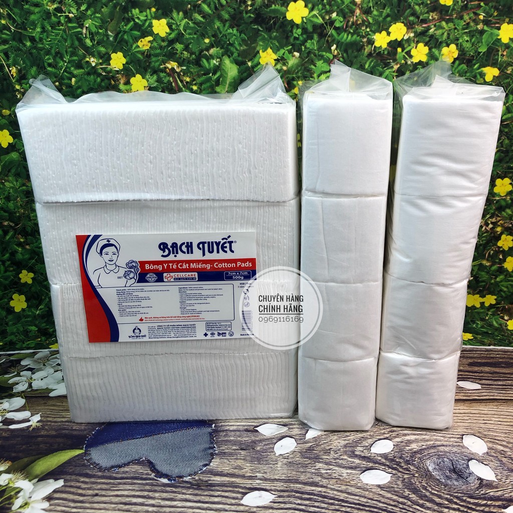 Bông Cắt Miếng Sẵn 0,5kg 7x7cm Vệ Sinh cho mẹ & bé - Hàng Chính Hãng Bông Bạch Tuyết