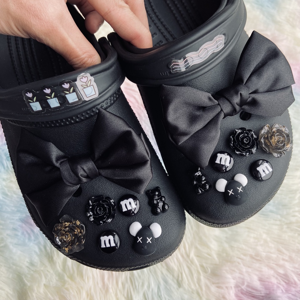 Set 14 Phụ Kiện Nút Giày Diy Chuyên Dụng#Bộ Đồ Nơ Đen