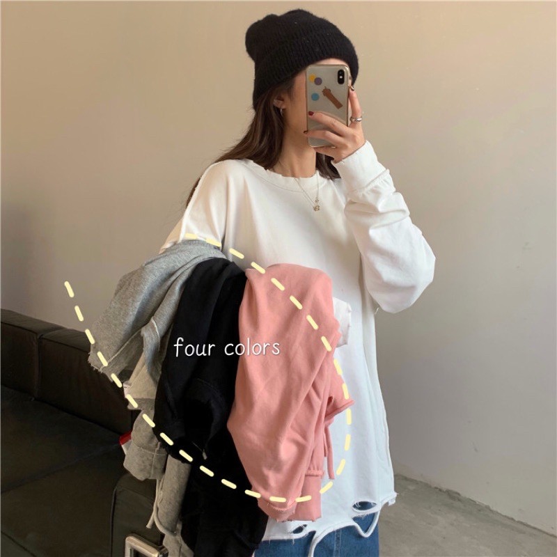 [ORDER] Áo nỉ sweeter trơn 4 màu rách đơn giản phong cách oversize | BigBuy360 - bigbuy360.vn