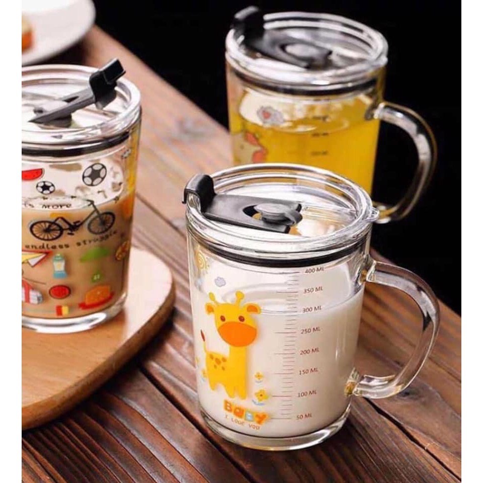 Cốc pha sữa thuỷ tinh chia vạch có nắp và ống hút cao cấp - Luxy houseware | BigBuy360 - bigbuy360.vn