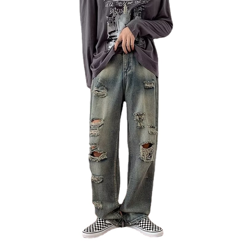 Quần jeans Dài Phối Vết Rách Cá Tính Cho Nam Size S-3XL