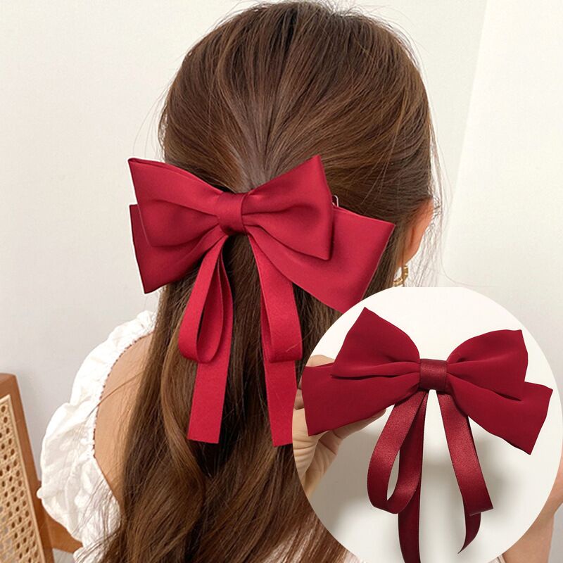 Kẹp Tóc Nơ Satin Dài Cỡ Lớn Thời Trang Xinh Xắn