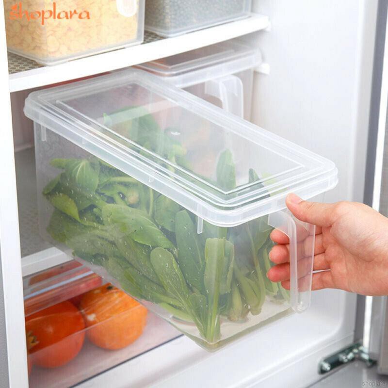 Hộp nhựa trong suốt có tay cầm tiện dụng dùng đựng đồ tủ lạnh trong nhà bếp