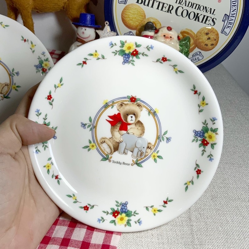 Dĩa sứ gấu Teddy vintage - gốm sứ hoạt hình dễ thương phong cách nhật bản