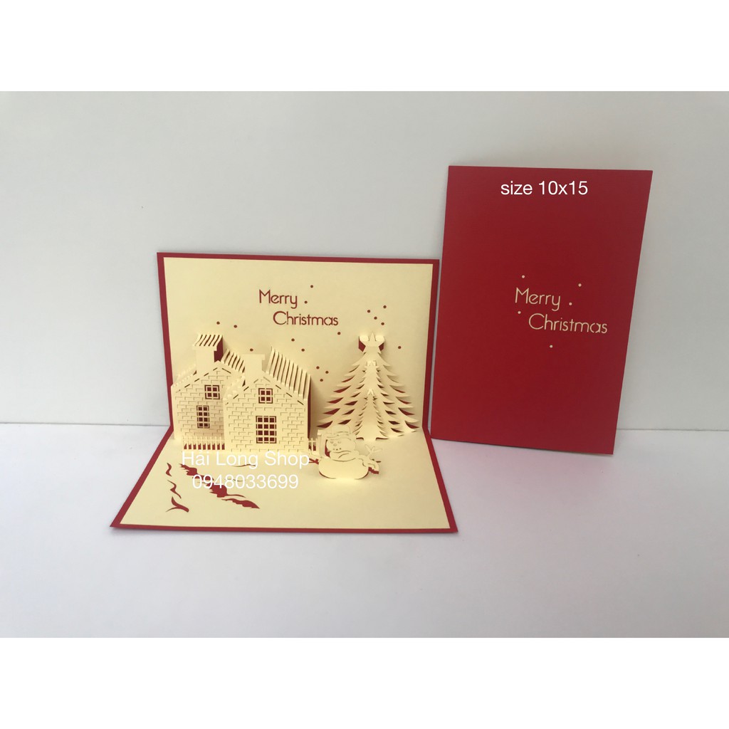 Cây Thông 21 ( ngôi nhà trắng ) - Noel - Thiệp 3D ( mở 90 độ )