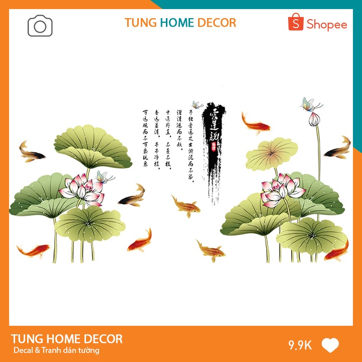 Decal dán tường hàn quốc trang trí phòng ngủ TUNG DECOR AM9104B Hồ Sen Ngang 1