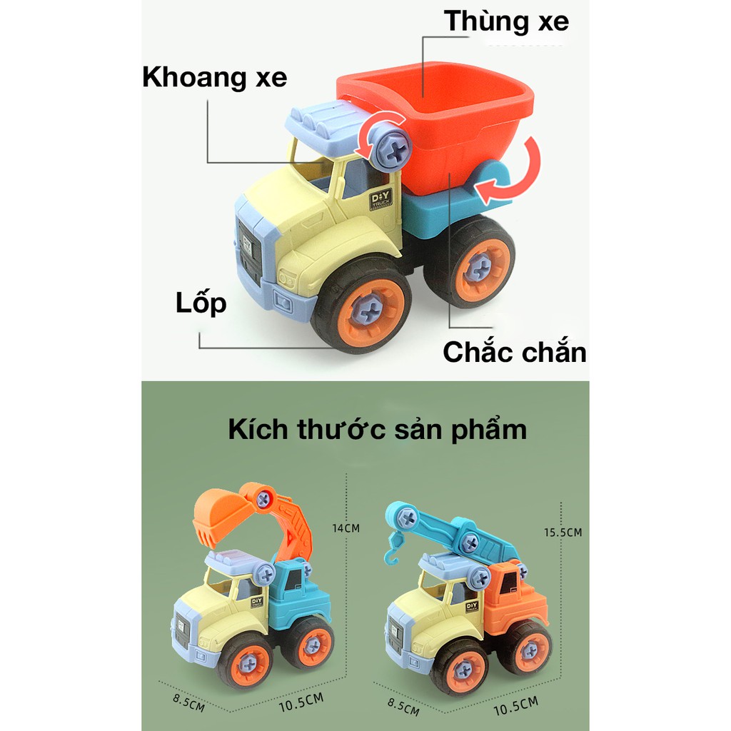 Bộ đồ chơi trẻ em xe kỹ thuật công trình KAVY gồm 4 xe cho bé tự lắp ráp nâng cao khả năng thực hành của trẻ