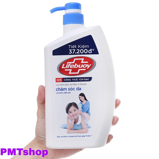 Sữa tắm bảo vệ khỏi vi khuẩn Lifebuoy chăm sóc da với tinh chất sữa + ion bạc chai 850g (833ml) có vòi