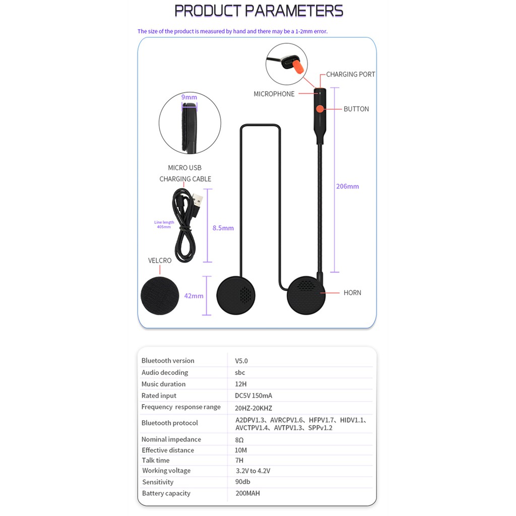 Tai nghe bluetooth 5.0 mũ bảo hiểm Voiture chống nước, phù hợp cho tất cả các dòng mũ FullFace và 3/4