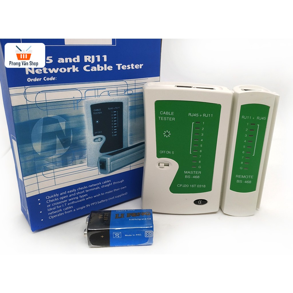 Bộ test cáp mạng RJ45 RJ11 + Pin 9v - Thiết bị kiểm tra dây mạng