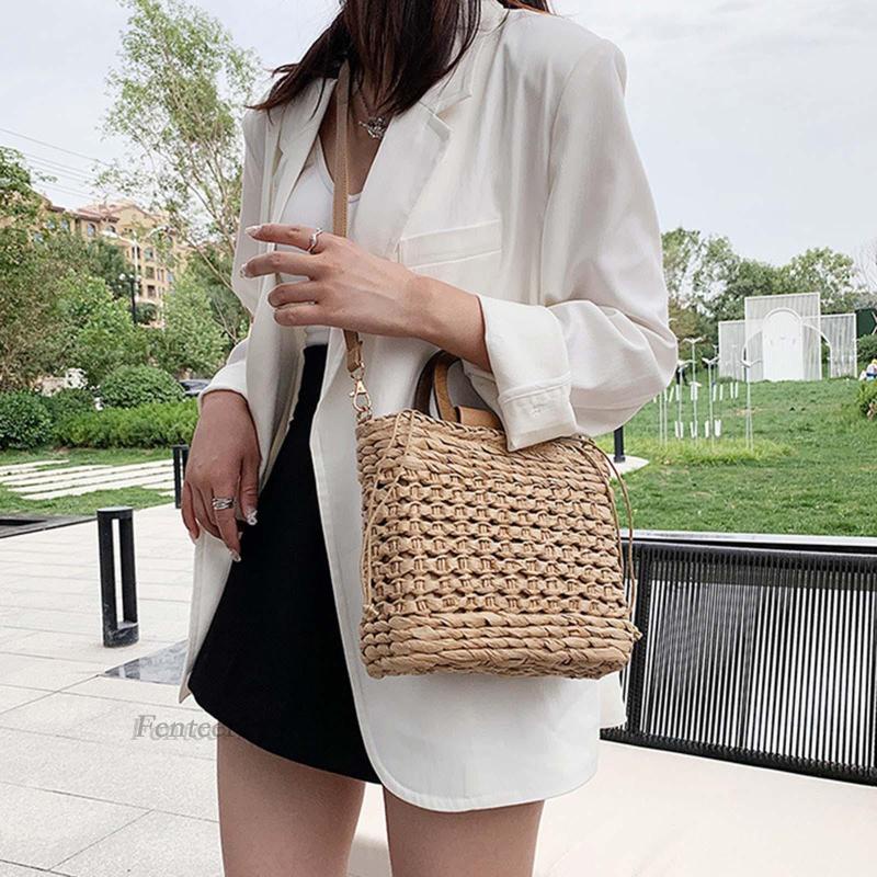 [Fenteer1] Túi Xách Rơm Dệt Tay Đơn Giản Cho Khiêu Vũ / Tiệc Kỳ Nghỉ