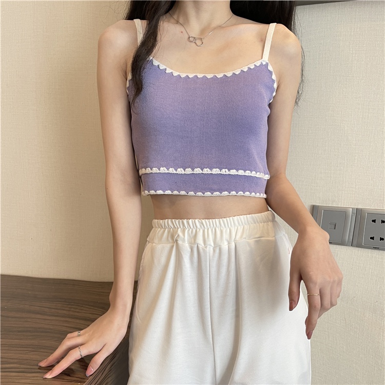 Áo hai dây ZHELIHANGFEI dệt kim phối ren quyến rũ