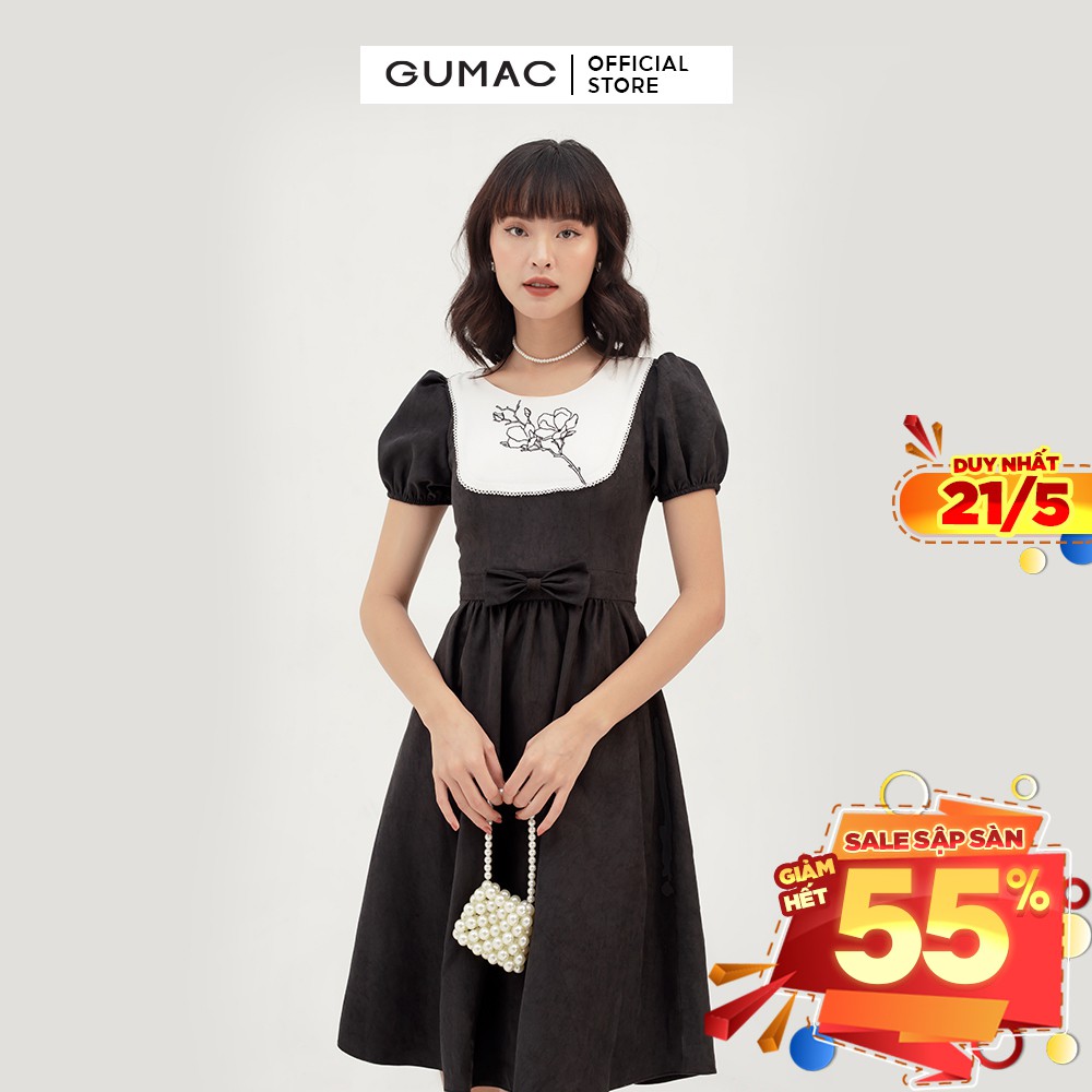 [Mã WABRG208 giảm 10% tối đa 50k đơn từ 250k] Đầm xòe nữ phối yếm thêu GUMAC phong cách thanh lịch, sang trọng DB395