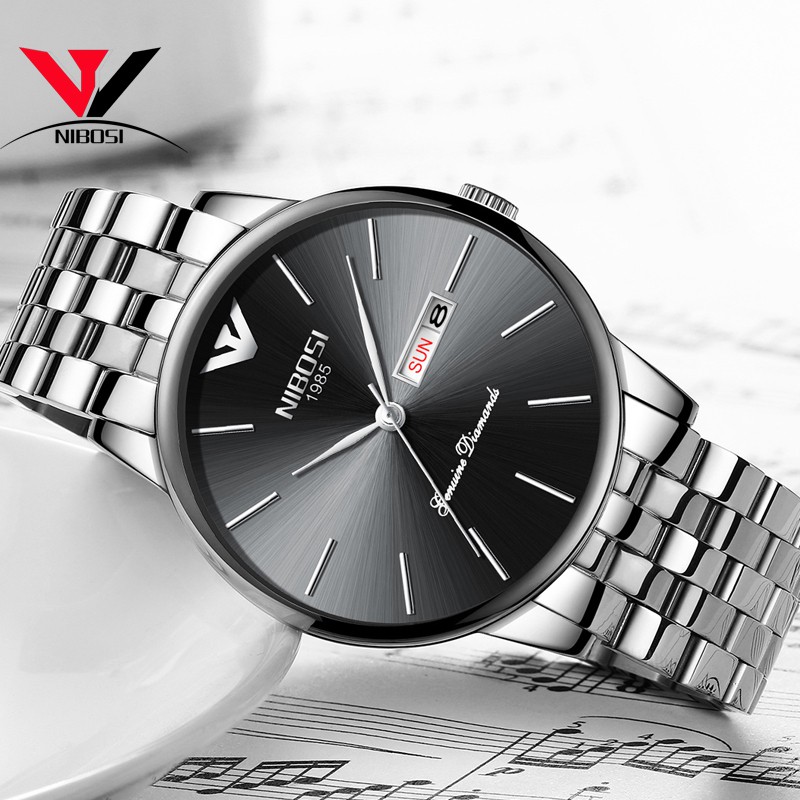 Đồng hồ nam NIBOSI 2332 dây thép đúc đặc kính tráng shappire lịch ngày cao cấp | BigBuy360 - bigbuy360.vn