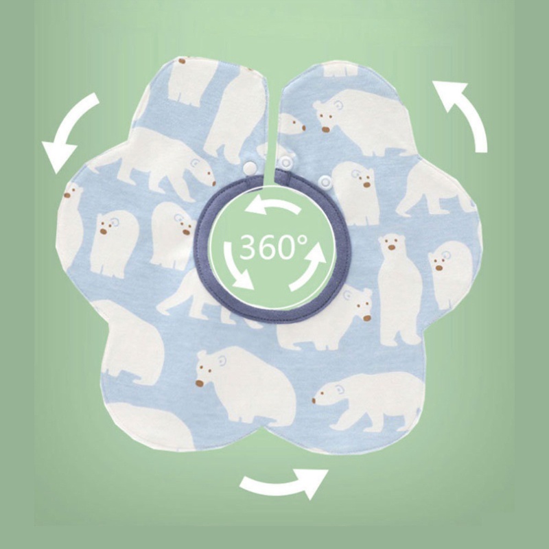 Yếm ăn dặm vải cotton 2 lớp mềm mại xoay 360 độ hình bông hoa dễ thương cho bé