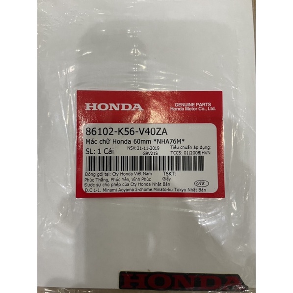 Tem chữ honda đỏ xám bạc 60mm chính hãng honda (giá 1 tem)