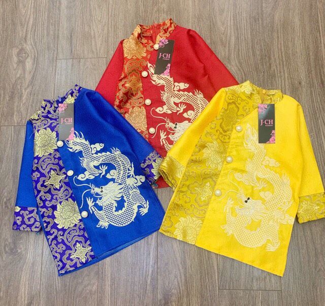 Áo dài cách tân rồng thêu chất gâm thượng hải mềm mại size 9-40kg