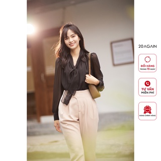 Áo sơ mi dài tay cổ thắt nơ phối voan 20AGAIN phong cách basic công sở ASA1903