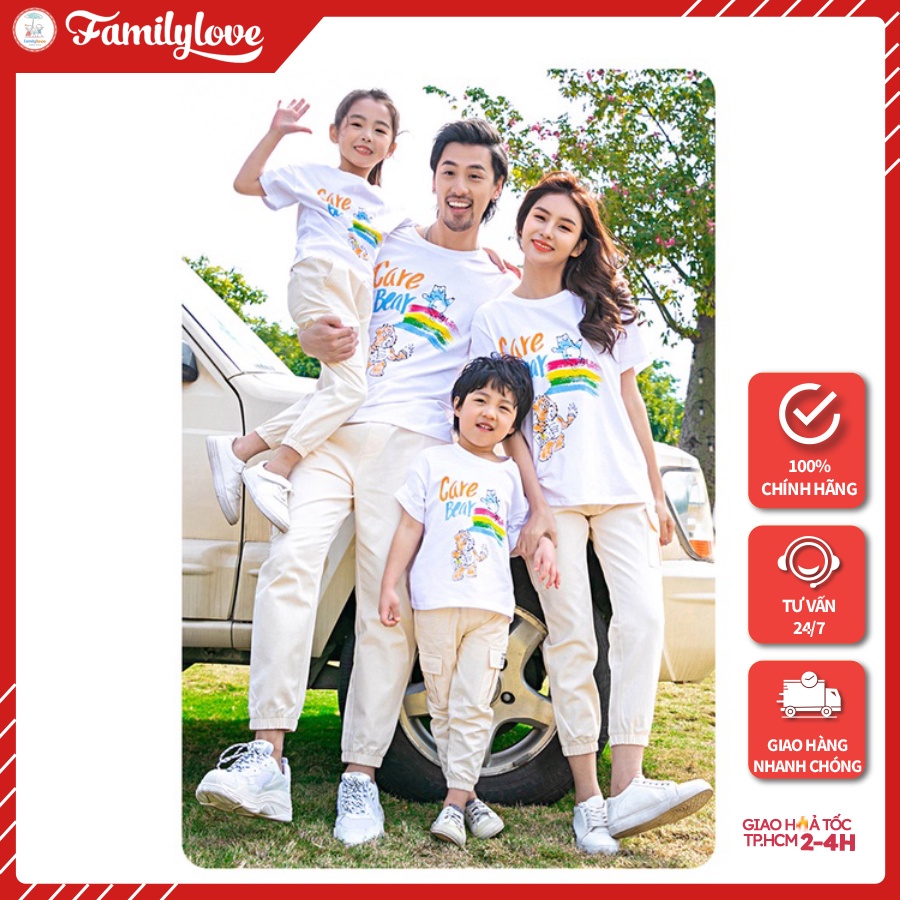 Áo Gia Đình Familylove - Mẫu Áo Đồng Phục Gia Đình Họa Tiết Chú Gầu Cầu Vồng Care Bear Chất Liệu Cotton 100% Co Giãn