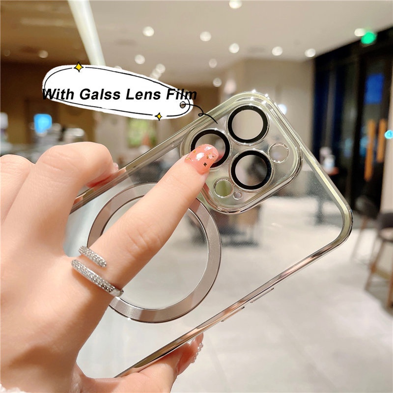 Ốp Điện Thoại Kính Cường Lực Trong Suốt Viền Kim Loại Nam Châm Cho iPhone 13 Pro Max 12 11 Pro Max