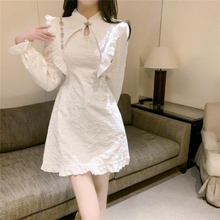 Đầm Sườn Xám Cách Tân Phối Bèo Phong Cách Trung Hoa Thời Trang Xuân Thu Cho Bé Gái