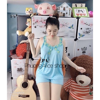 Đồ ngủ thun lạnh thêu hoa