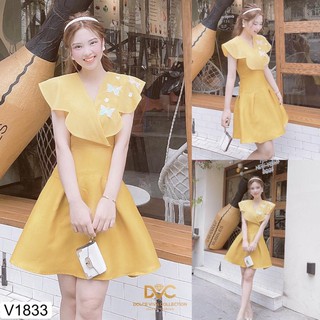Váy vàng xòe cổ B V1833 -  Váy dvc (Kèm ảnh thật trải sàn do shop tự chụp) chính hãng