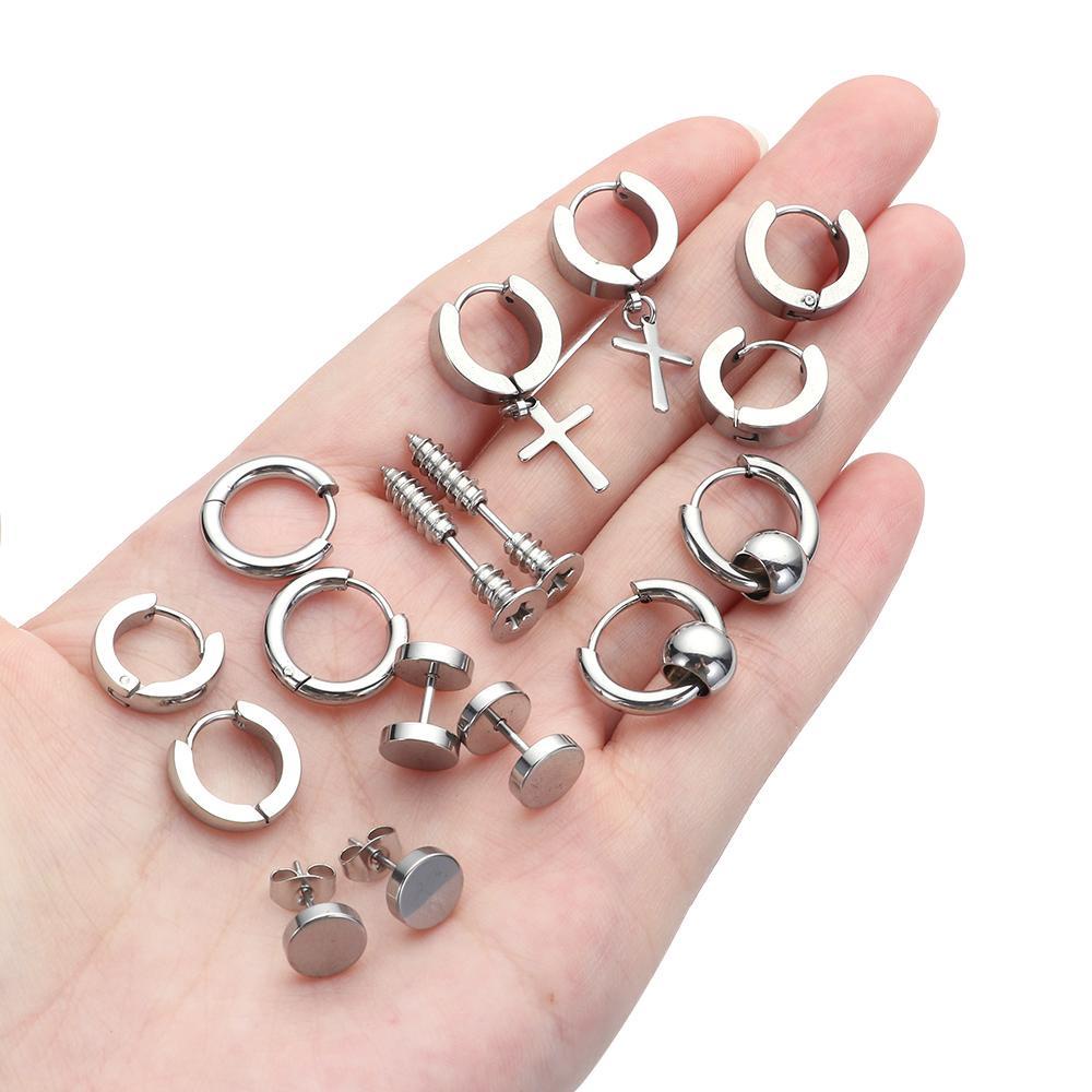 Bộ Khuyên Xỏ Sụn Tai Bằng Thép Không Gỉ Màu Đen Cá Tính