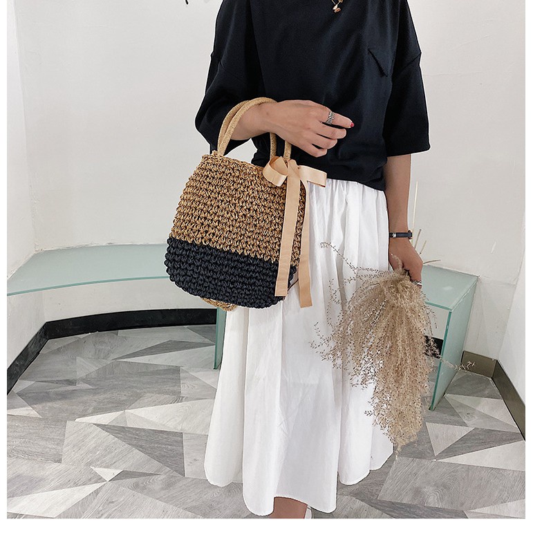 Túi Cói Đi Biển Cột Nơ Mang Được 2 Kiểu