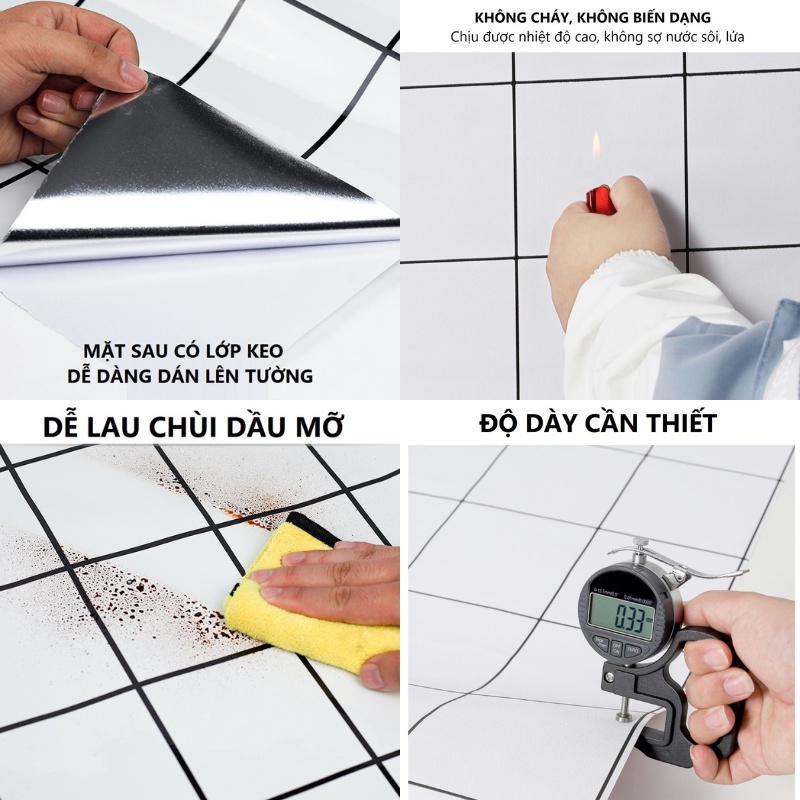 Giấy dán bếp chống dầu mỡ chịu nhiệt dễ lau chùi, decal dán tường bếp giả gạch hoa văn đẹp