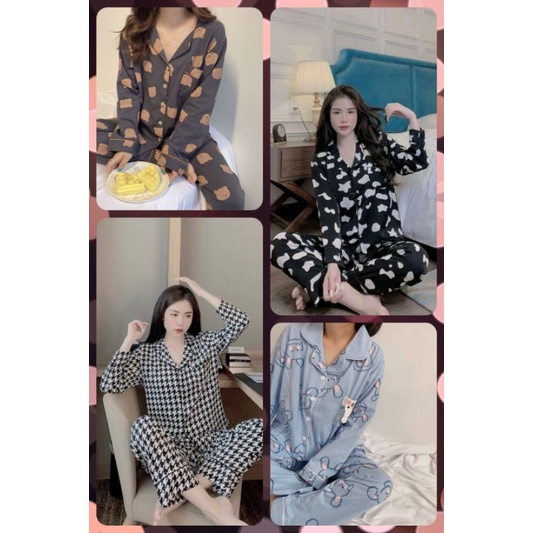 bộ ngủ dài tay nữ nhiều họa tiết đáng yêu,hàng có sẵn