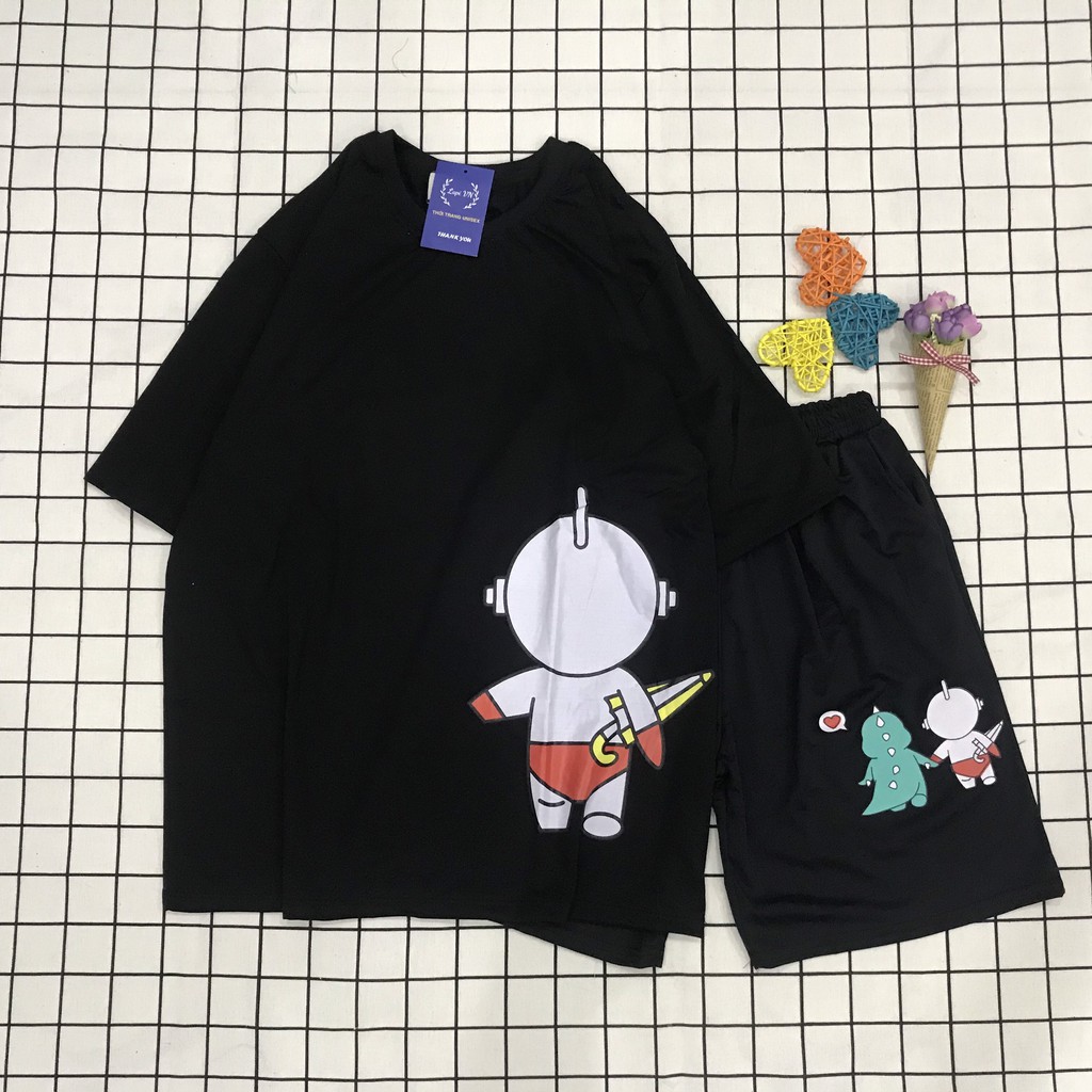 Set Đồ Bộ "Tình Yêu Khủng Long" cartoon 3D Cute-Lapi VN, Thun Cotton Thoáng Mát, Freesize Phom Rộng Tay Lỡ, đồ mặc nhà