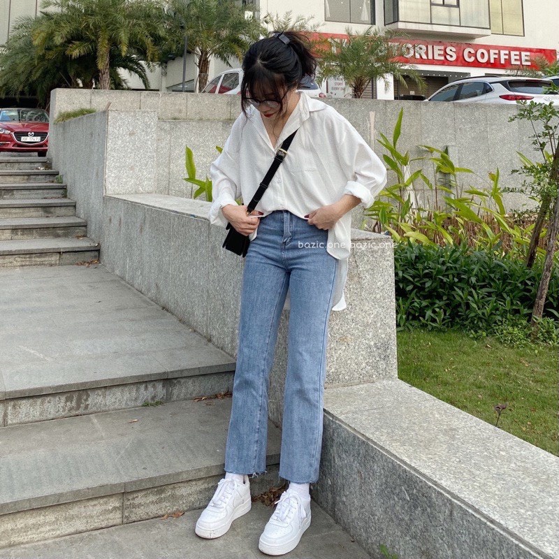 Quần bò jean nữ ống đứng co giãn suông rộng jeans cạp cao cao cấp Hottrend 2022