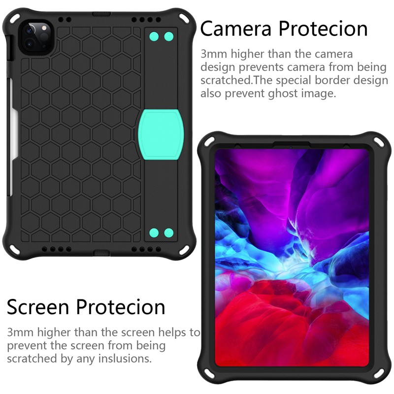Case for iPad Air 4 10.9 2020 iPad Pro 11 Inch 2018&2020 Anti-Fall Protection Case with Tablet Stand(Black+Green)