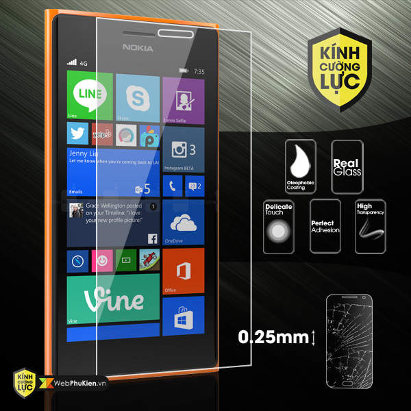 Kính Cường Lực Nokia Lumia 830 Phụ Kiện Đầy Đủ (Trong Suốt)