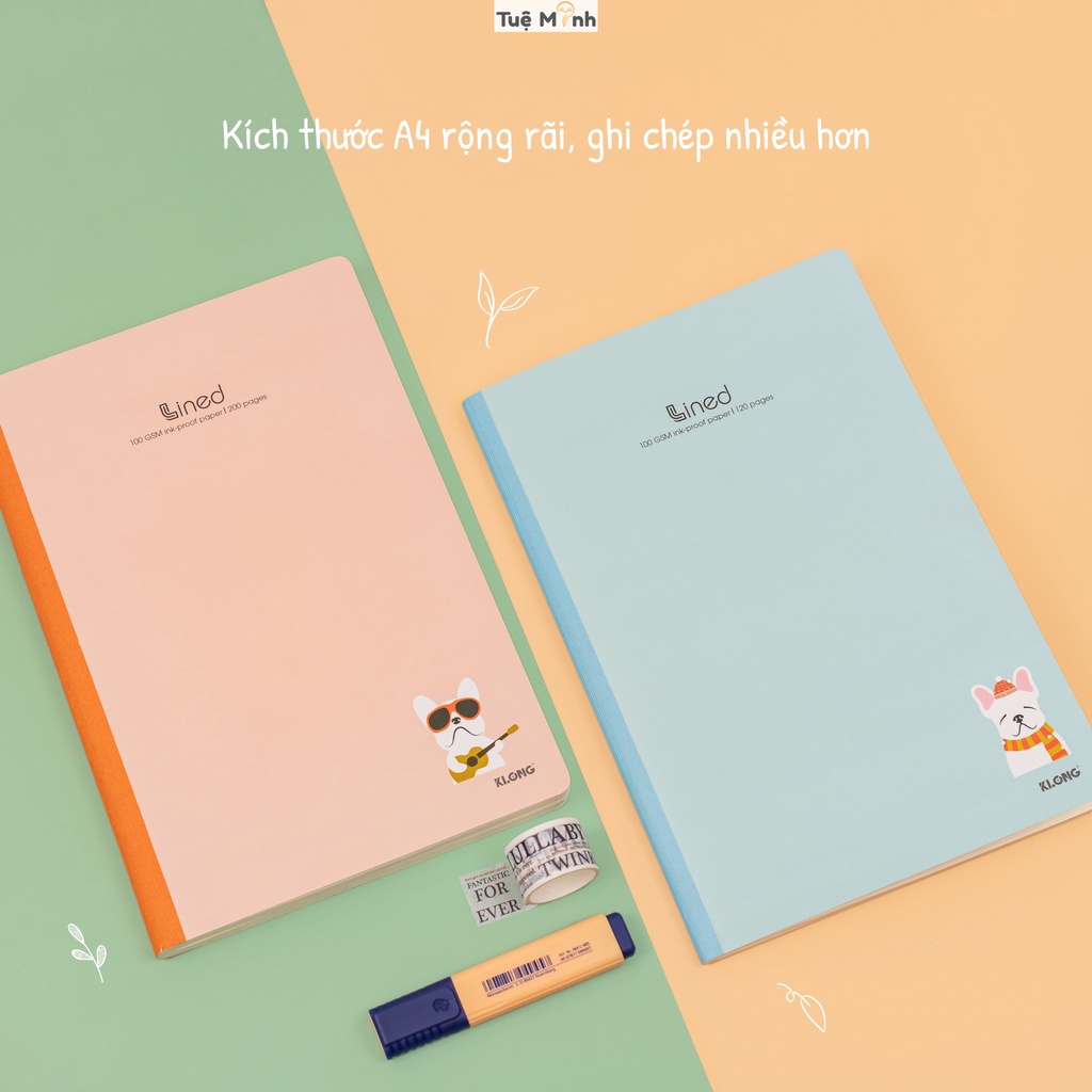 Vở kẻ ngang-Line A4 may dán gáy 120 trang VPP Tuệ Minh, tập sổ học sinh Klong MS 847 bìa dễ thương giấy 100gsm