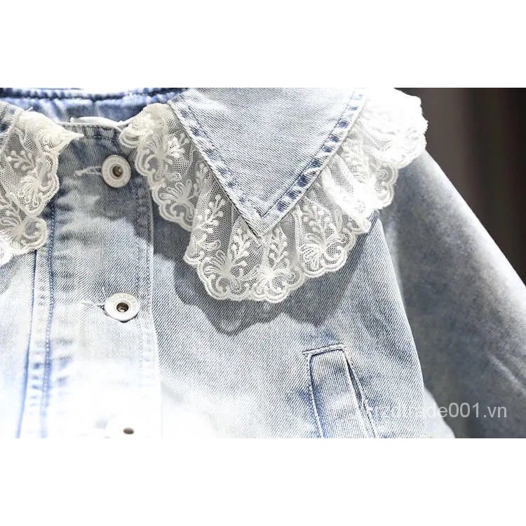 Áo khoác jean viền ren thời trang xinh xắn cho bé gái