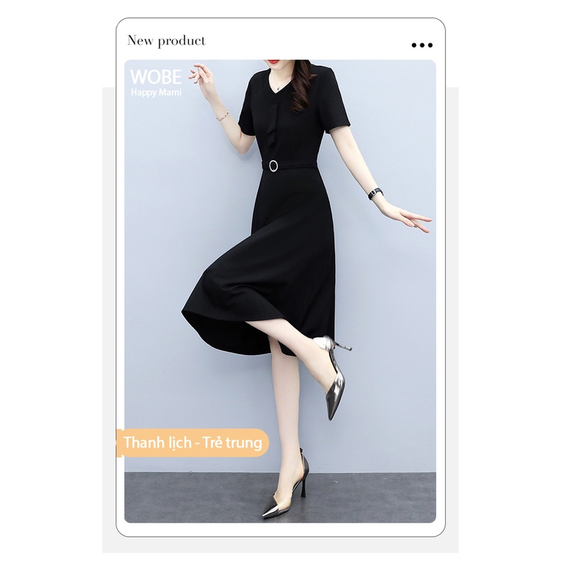 Đầm trung niên sang trong ngắn tay cho mẹ cao cấp co giãn bigsize dự tiệc thiết kế dáng suông đẹp T05 - WB WOMAN &amp; BEAUT