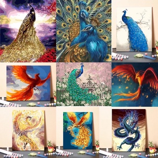 Có sẵn tranh tô số hoá long phụng sum vầy chim công