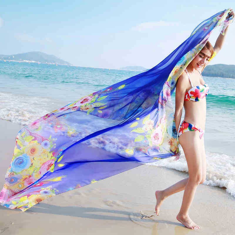 Khăn choàng mỏng lụa chiffon làm áo choàng, khăn che bikini đi biển