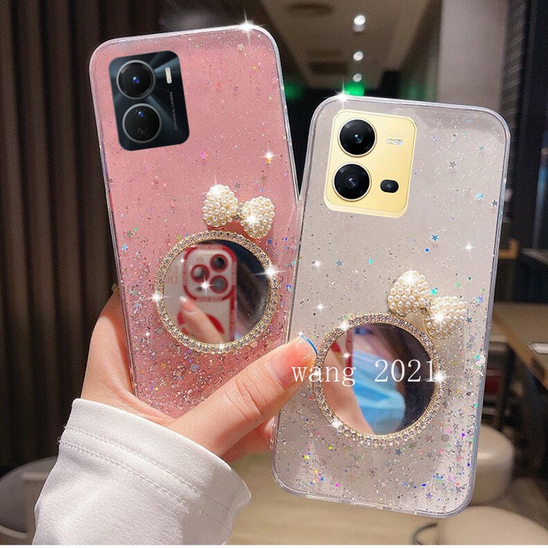 Ốp Điện Thoại Mềm Họa Tiết Ngôi Sao Lấp Lánh Gắn Gương Trang Điểm 2022 Cho VIVO V25 5G V25e Y16 Y35 2022 Y22 Y22S