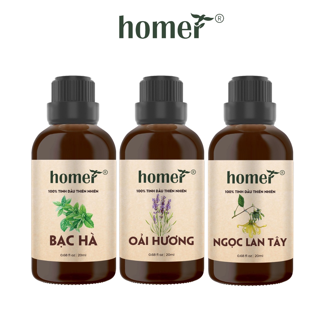 Combo 3 tinh dầu Bạc Hà + Oải Hương + Ngọc Lan Tây Homer 20ml/chai